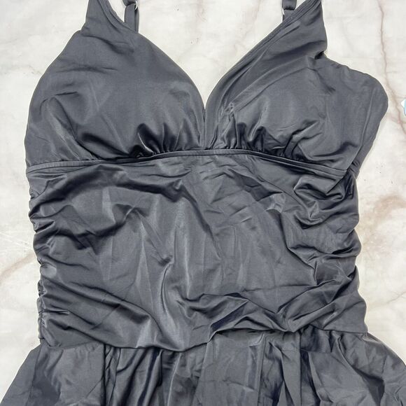 Swim Solutions Plus Size 26W Tummy-Control Skater Swimdress Black One Piece New - Picture 3 of 6